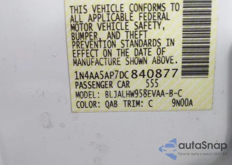 2013 Nissan Maxima 3.5 Sv из США, поврежденный, VIN 1N4AA5AP7DC840877